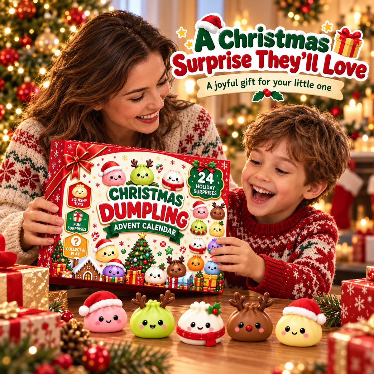 🎄 24 Days of Christmas Surprises! 🎁 Cute Dumpling Squishy Advent Calendar – The Perfect Holiday Gift for Kids!