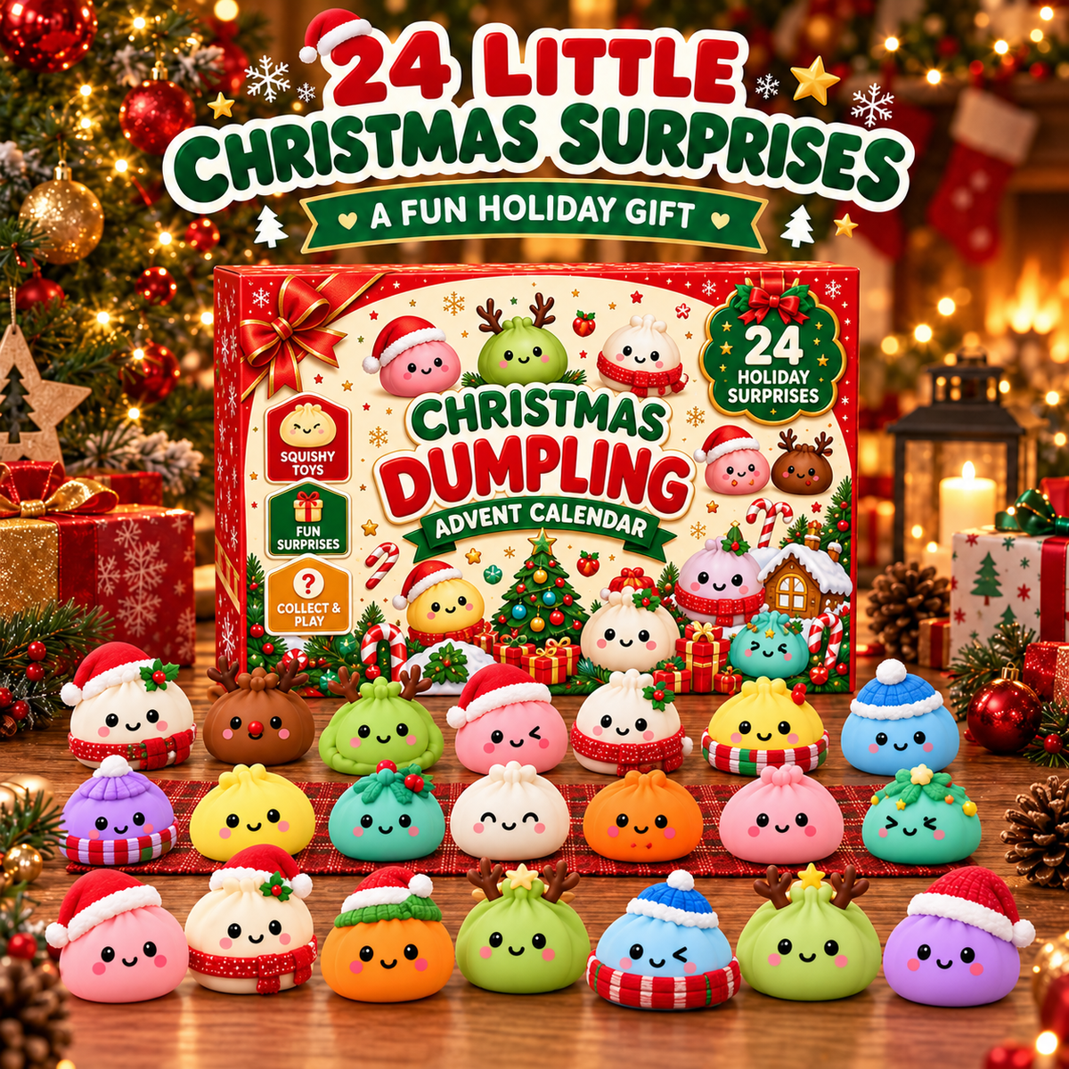 🎄 24 Days of Christmas Surprises! 🎁 Cute Dumpling Squishy Advent Calendar – The Perfect Holiday Gift for Kids!