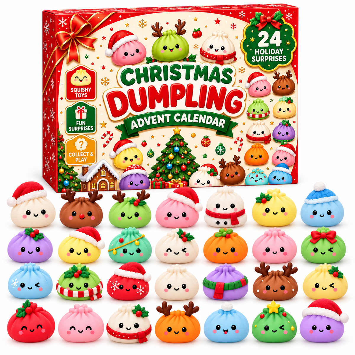 🎄 24-Day Christmas Mystery Squishy Advent Calendar – 24 Cute Surprises, Endless Holiday Fun!